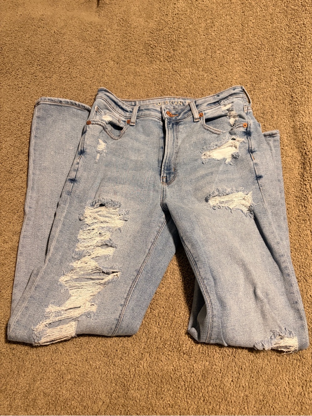 American Eagle Outfitters Light Wash Distressed High-Rise Jeans
